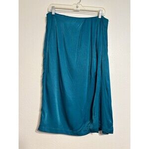 Anthropology 12 Skirt Side Zipper Maxi A-Line Wrap Turquoise Teal Blue